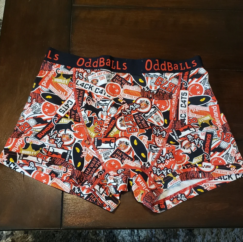 OddBalls Boxer Briefs Sunderland Mash Up Underwear Red Black‎ Mens Size Large